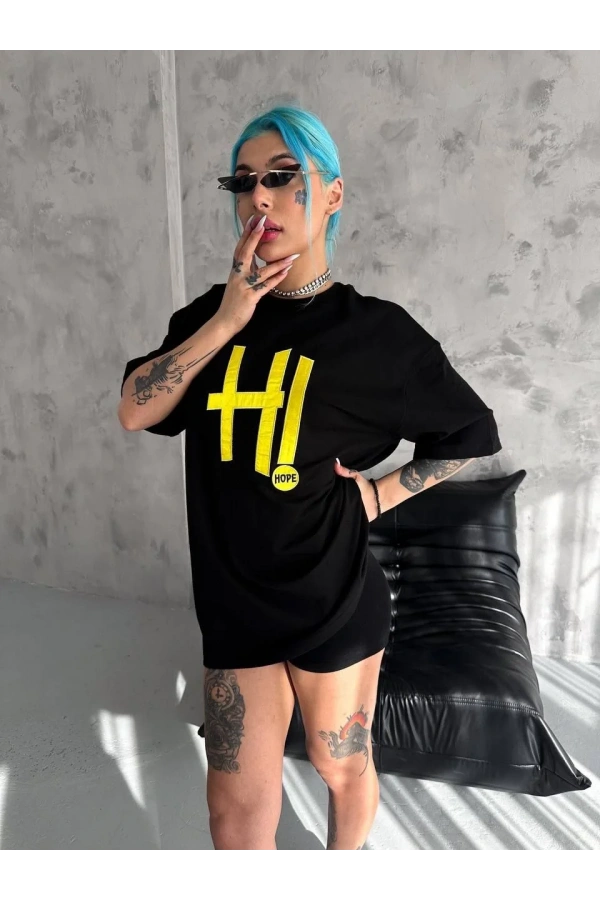 Unisex Nakış İşlemeli T-Shirt - Siyah