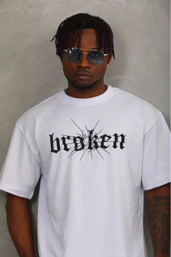 Unisex Oversize Baskılı Bisiklet Yaka T-Shirt - Beyaz