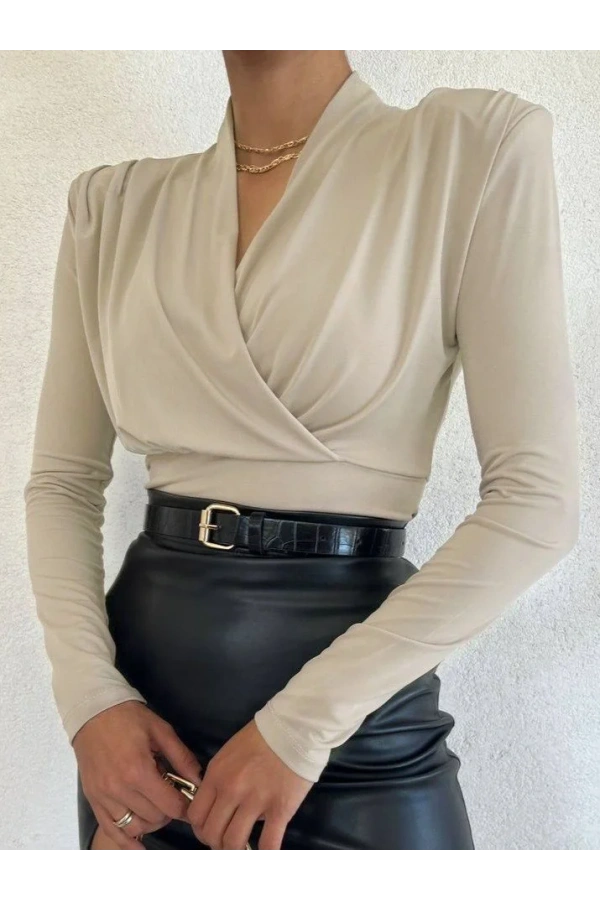 Vatkalı Kruvaze Model Sandy Bluz-Bej