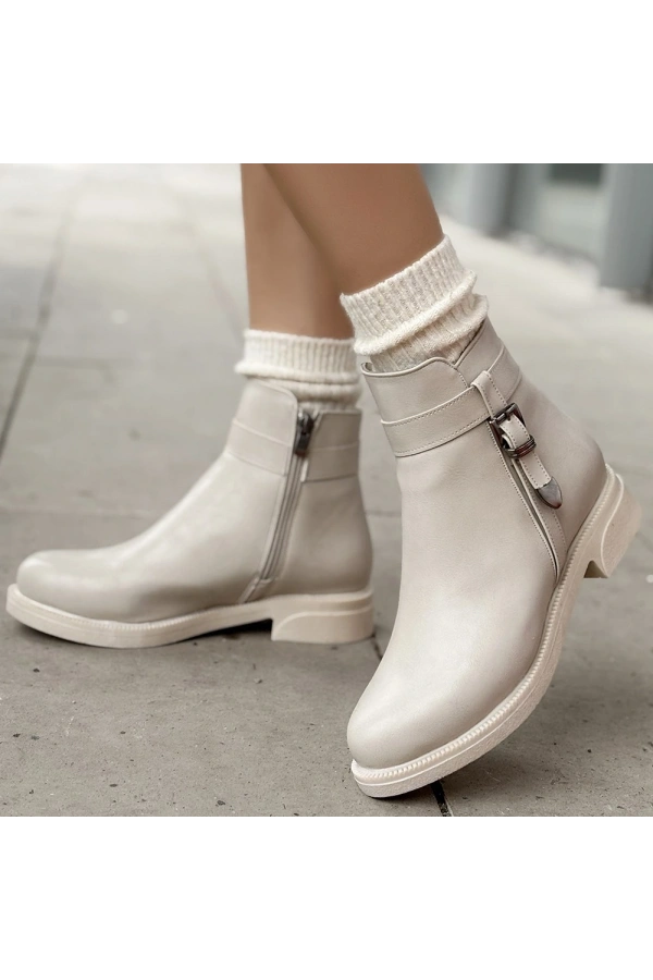 Wiota Bej Cilt Topuklu Bot