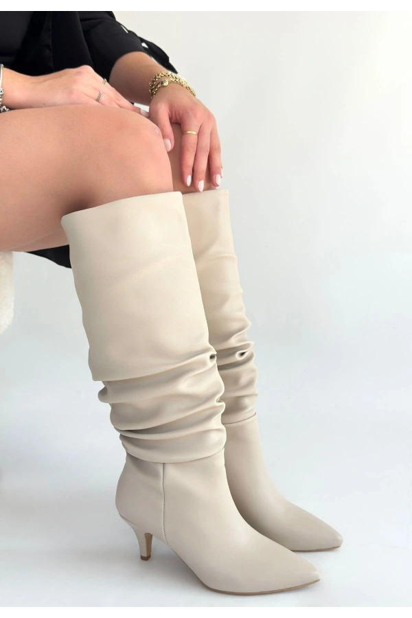 Zelya Bej Cilt Topuklu Çizme
