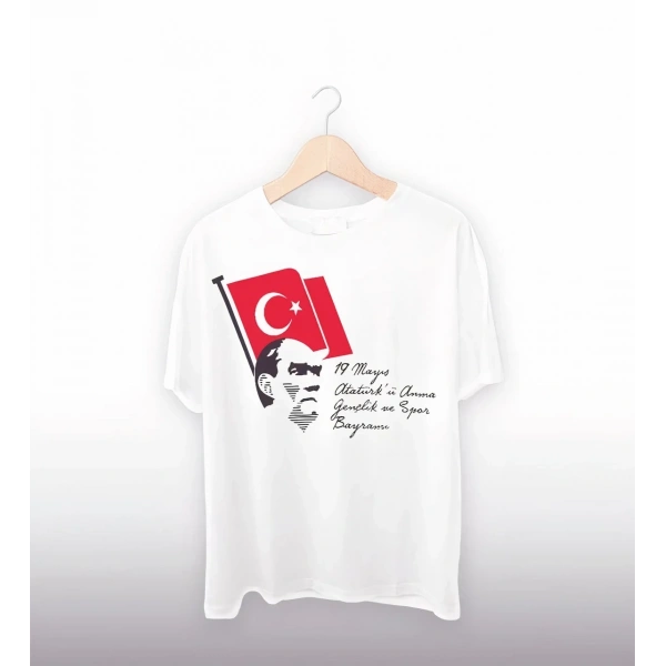 19 Mayıs Baskılı T-shirt - Beyaz
