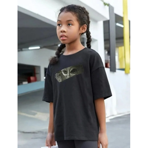Çocuk Unisex Baskılı T-Shirt - Siyah