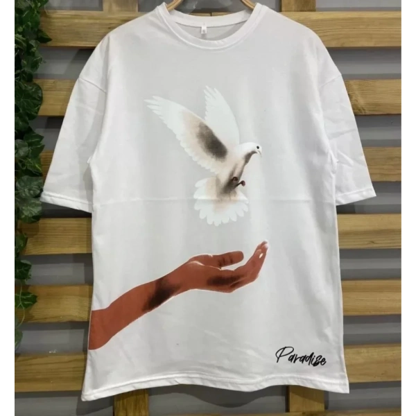 Dijital Baskılı T-Shirt - Beyaz