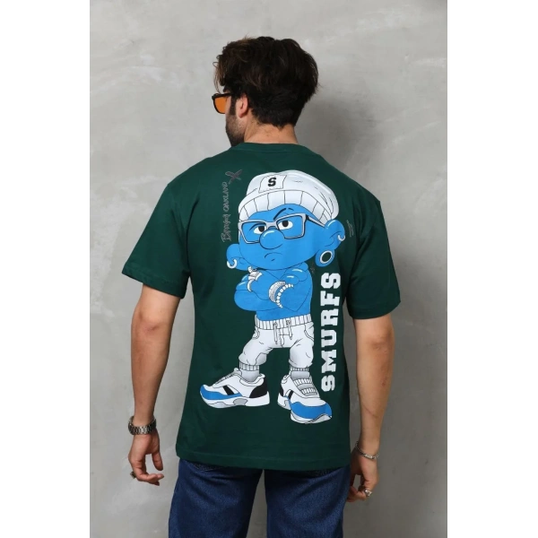 Erkek Kısa Kol Yazlık Tişört Bisiklet Yaka Baskılı Oversize T-Shirt - Yeşil