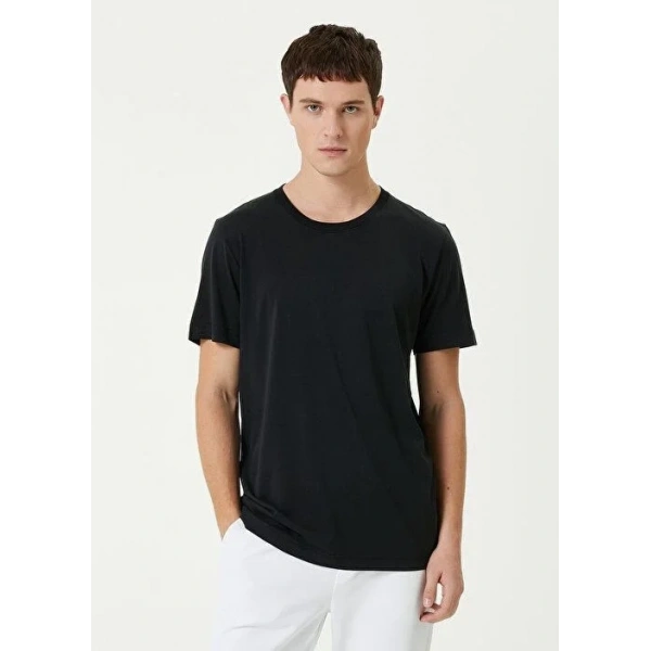 ERKEK Düz Tişört Bisiklet Yaka Regular Fit Yazlık Kısa kol T-Shirt - Siyah