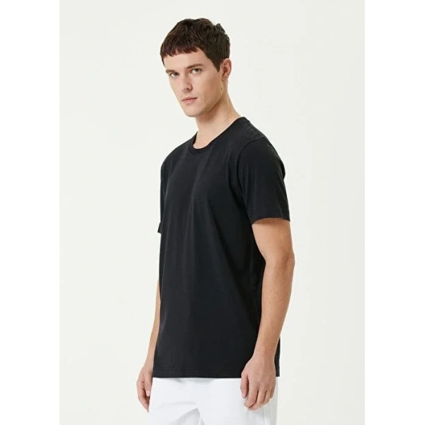 ERKEK Düz Tişört Bisiklet Yaka Regular Fit Yazlık Kısa kol T-Shirt - Siyah