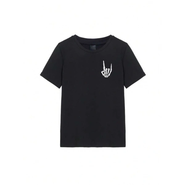 Erkek Baskılı T-Shirt Kısa Kol Bisiklet Yaka Regular Fit Rahat Kalıp Tişört - Siyah