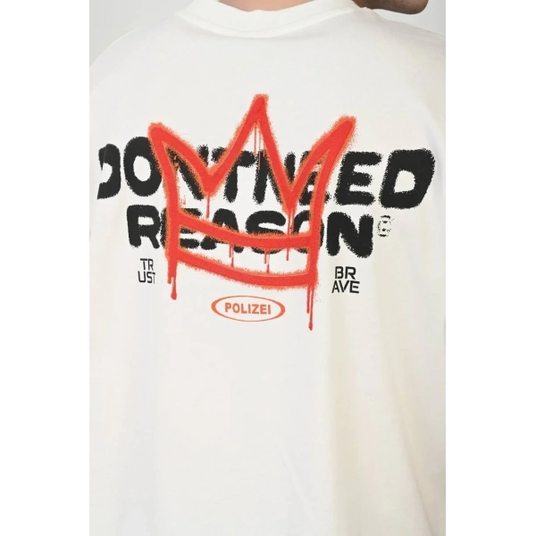 Erkek Kısa Kol Yazlık Tişört Bisiklet Yaka Baskılı Oversize T-Shirt - Beyaz
