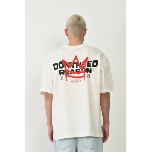 Erkek Kısa Kol Yazlık Tişört Bisiklet Yaka Baskılı Oversize T-Shirt - Beyaz