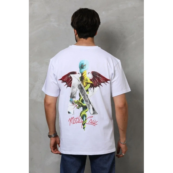 Erkek Baskılı T-Shirt Kısa Kol Bisiklet Yaka Regular Fit Rahat Kalıp Tişört -  Beyaz