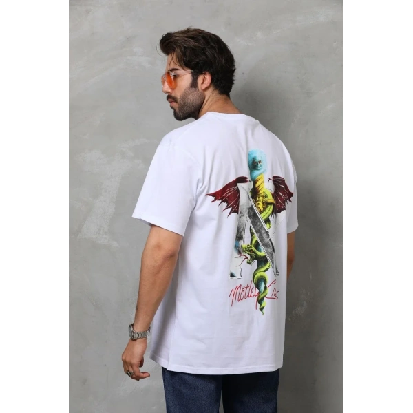Erkek Baskılı T-Shirt Kısa Kol Bisiklet Yaka Regular Fit Rahat Kalıp Tişört -  Beyaz