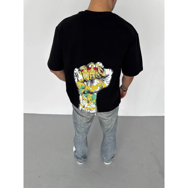 ERKEK Tişört Bisiklet Yaka Baskılı Regular fit T-Shirt - Siyah
