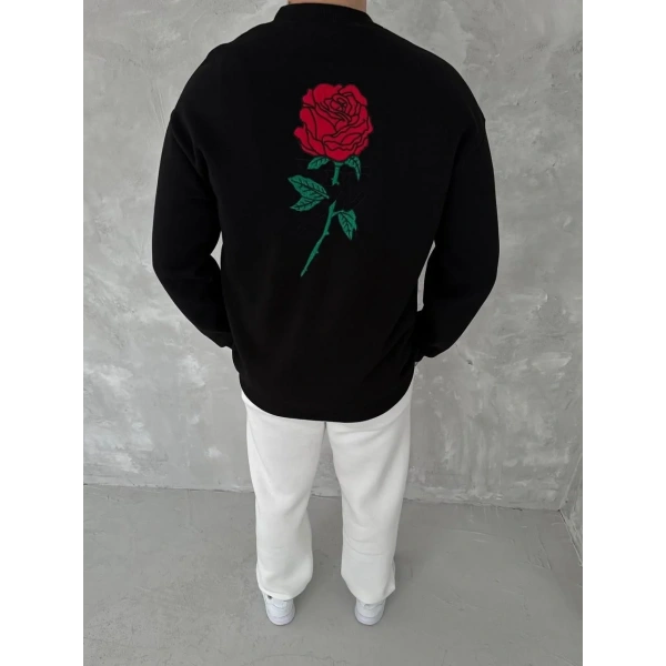 ERKEK 3 iplik Pamuklu Bisiklet Yaka Ön Ve Arka Baskılı SweatShirt - Siyah