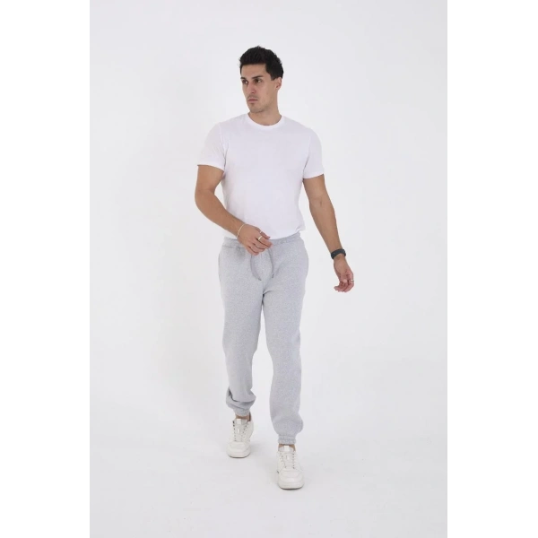 ERKEK Kışlık Üç İplik Lastikli Eşofman Pantolon - Gri