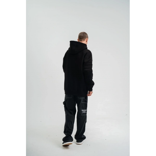Erkek 3 İplik Pamuklu Oversize Kapüşonlu Nakışlı Hoodie SweatShirt - Siyah