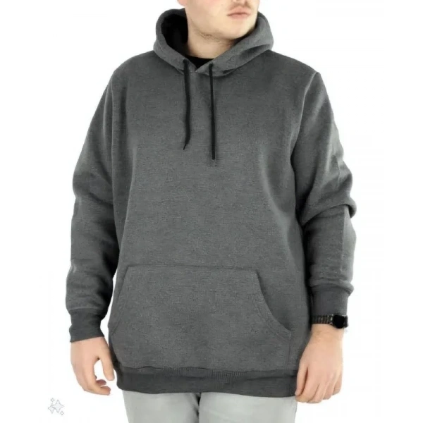Erkek 3 İplik Pamuklu Kapüşonlu Cepli  Hoodie Sweatshirt - Füme