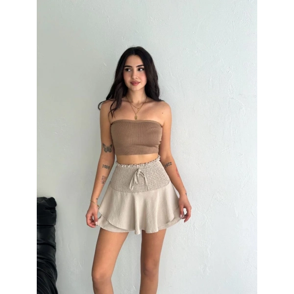 Kadın Ayrobin Şortlu Etek - Bej
