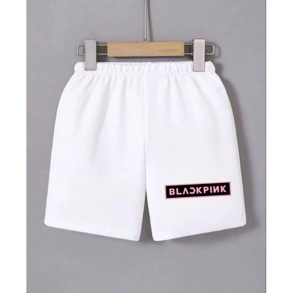 Kadın Beli Lastikli Baskılı Mini Şort - Beyaz
