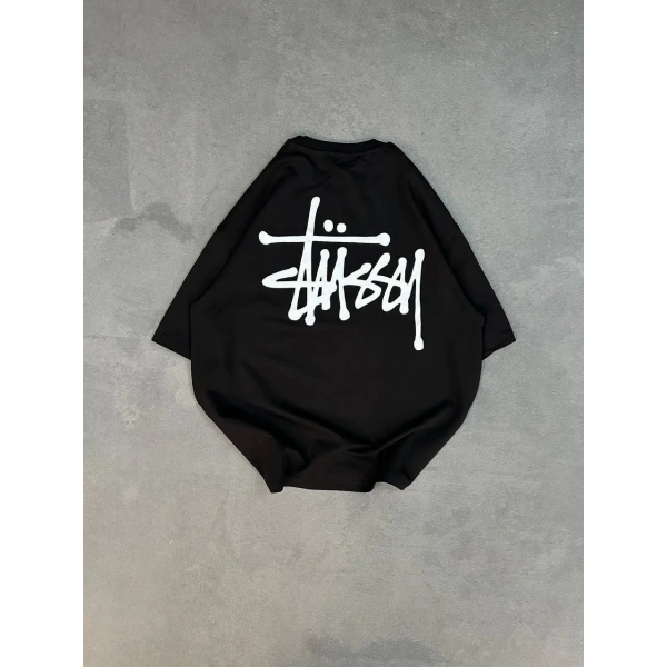 kadın Bisiklet Yaka Baskılı Oversize  Kısa kol T-Shirt - Siyah