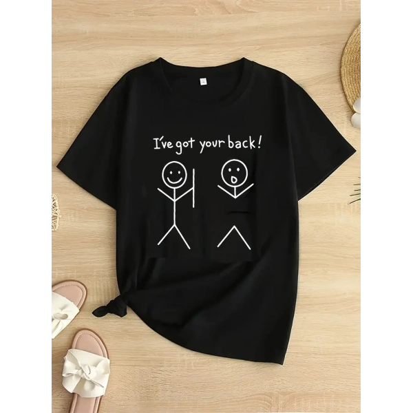 Kadın T-Shirt Ive Got Your Back Basklı tişört - Siyah