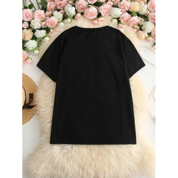Kadın T-Shirt Ive Got Your Back Basklı tişört - Siyah