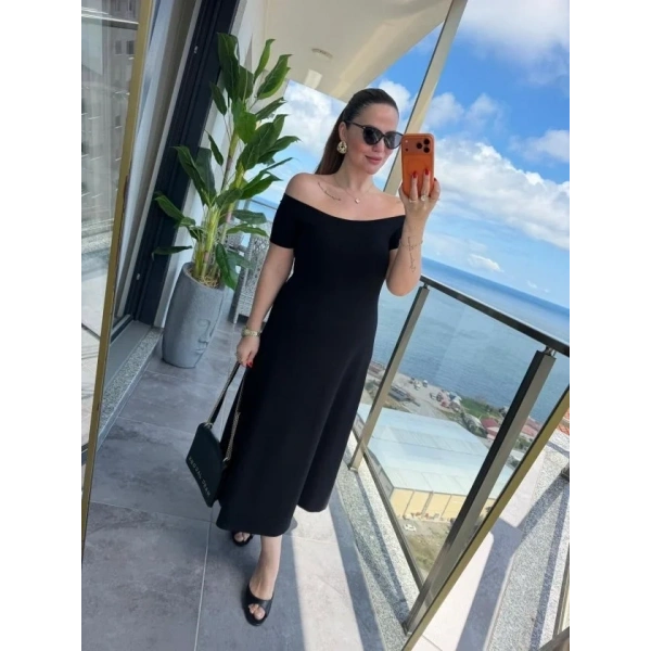Kadın Madonna Yaka Midi Boy Modal Elbise