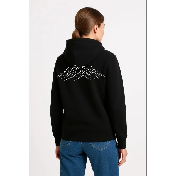 Kadın 3 İplik Pamuklu Kapüşonlu Hoodie Sweatshirt Nihilist Penguen Baskılı - Siyah