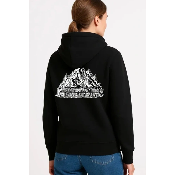 Kadın 3 İplik Pamuklu Kapüşonlu Hoodie Sweatshirt Nihilist Penguen Baskılı - Siyah