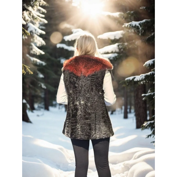 Kadın Premium Doğal Kolsuz Kürk - Siyah