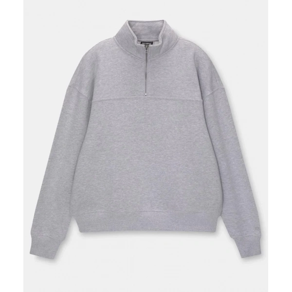 Kadın 3 İplik Pamuklu Oversize Yarım Fermuarlı Yakalı Basic Sweatshirt - Gri
