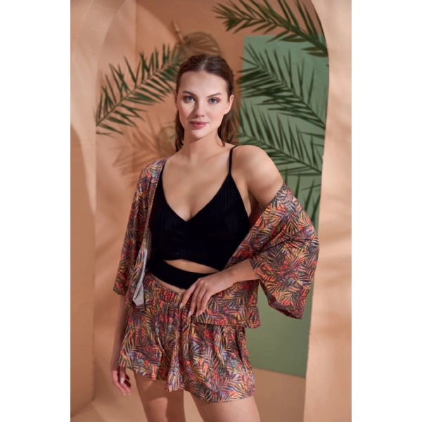 PJS 27003 Viskon Kimono Croplu Şort Takım