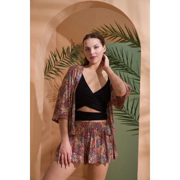 PJS 27003 Viskon Kimono Croplu Şort Takım