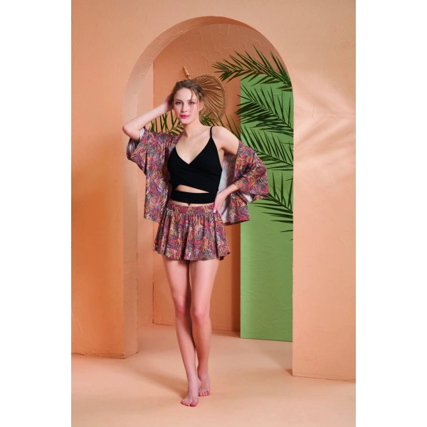 PJS 27003 Viskon Kimono Croplu Şort Takım