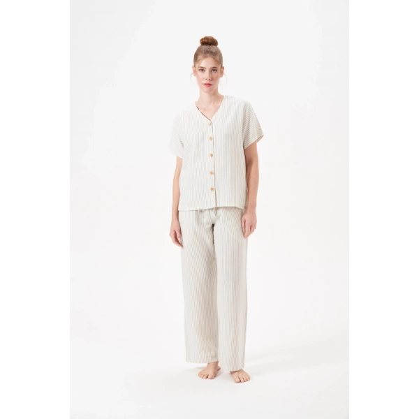 PJS 29098 Kadın Düğmeli Pijama Takım
