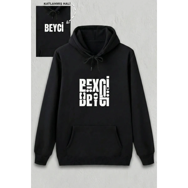 Sevgililer Günü Beyci Hediye Baskılı Oversize Kapüşonlu Sweatshirt - Siyah