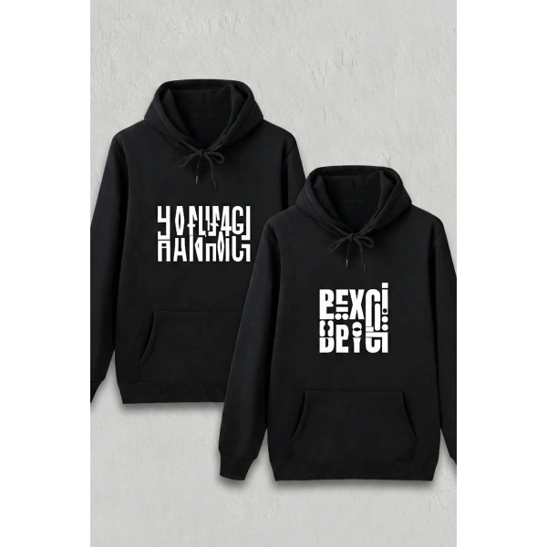 Sevgililer Günü Beyci Hediye Baskılı Oversize Kapüşonlu Sweatshirt - Siyah