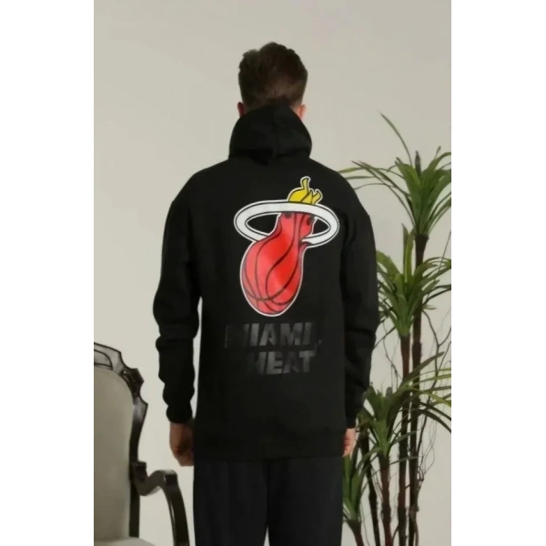 Unisex Kapşonlu Baskılı Sweetshirt - Siyah