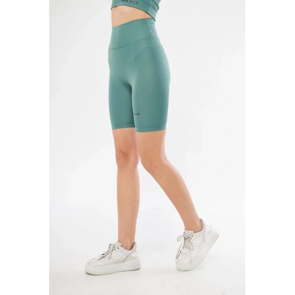 Yüksek Bel Biker Sporcu Şort - Mint Yeşili
