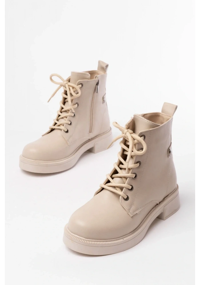 02-2003 Bej Bağcıklı Fermuarlı Günlük Kadın Bot