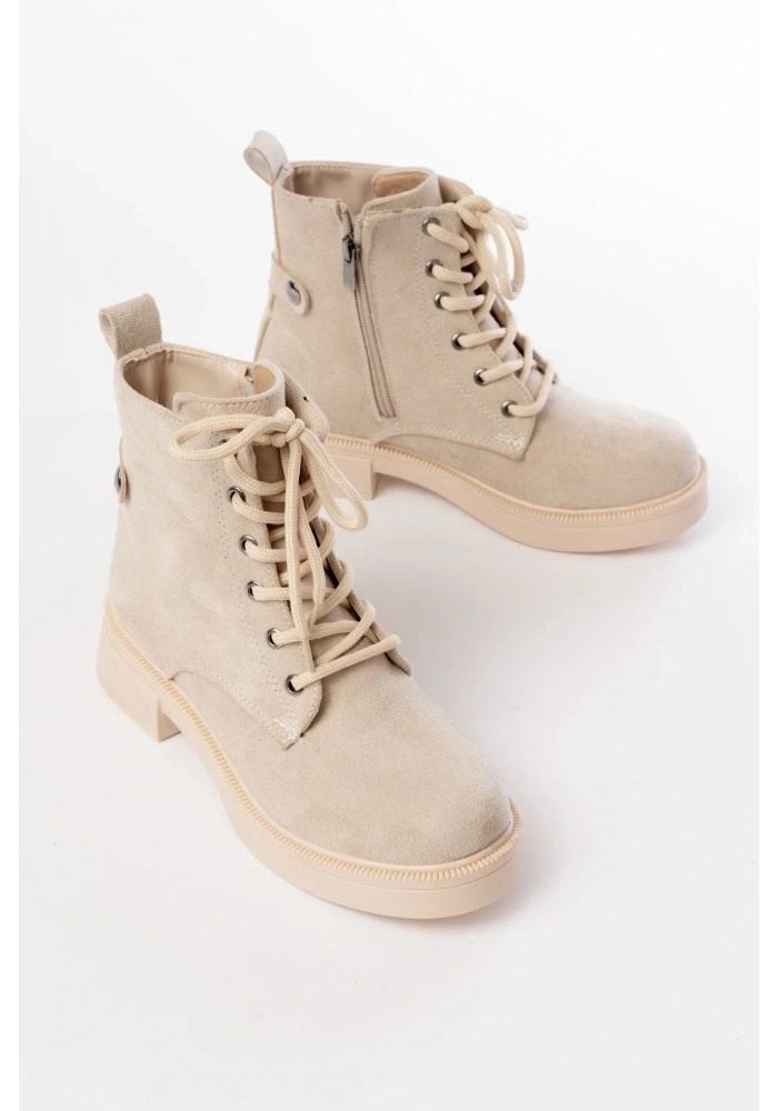 02-2003 Bej Süet Bağcıklı Fermuarlı Günlük Kadın Bot