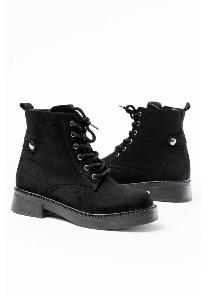 02-2003 Siyah Süet Bağcıklı Fermuarlı Günlük Kadın Bot