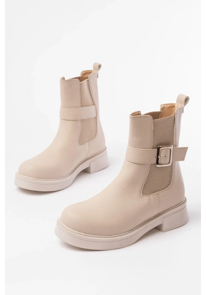 02-2004 Bej Toka Aksesuarlı Lastikli Günlük Kadın Bot