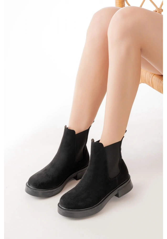02-2137 Siyah Süet Lastikli Günlük Kadın Bot