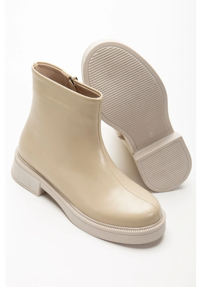 02-3033 Bej Kırışık Rugan Fermuarlı Günlük Kadın Bot
