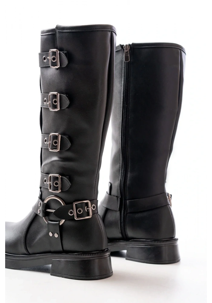 02-346 Siyah Düz Topuklu Günlük Bayan Binici Çizme