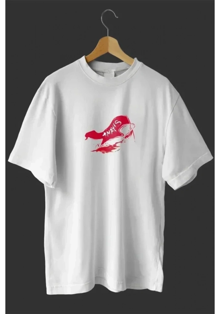 1 Mayıs Emekçiler Günü Baskılı Oversize Bisiklet Yaka T-shirt - Beyaz