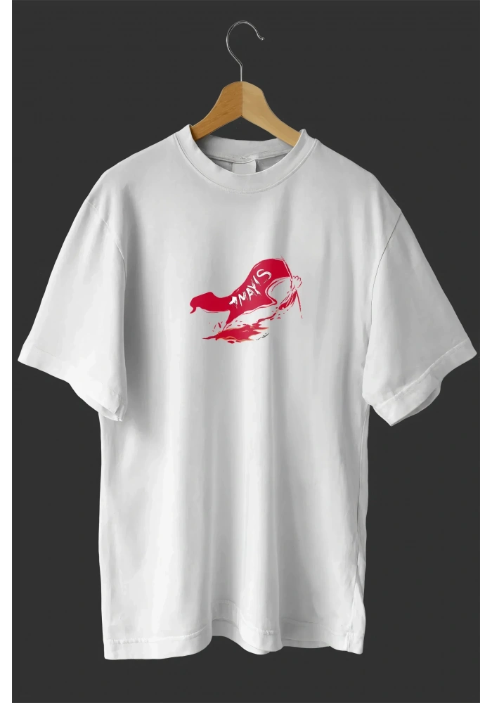 1 Mayıs Emekçiler Günü Baskılı Oversize Bisiklet Yaka T-shirt - Beyaz