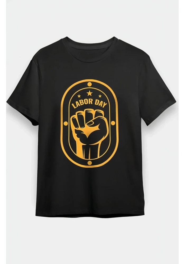 1 Mayıs Labor Day Emekçi Temalı Baskılı Oversize Bisiklet Yaka T-shirt - Siyah