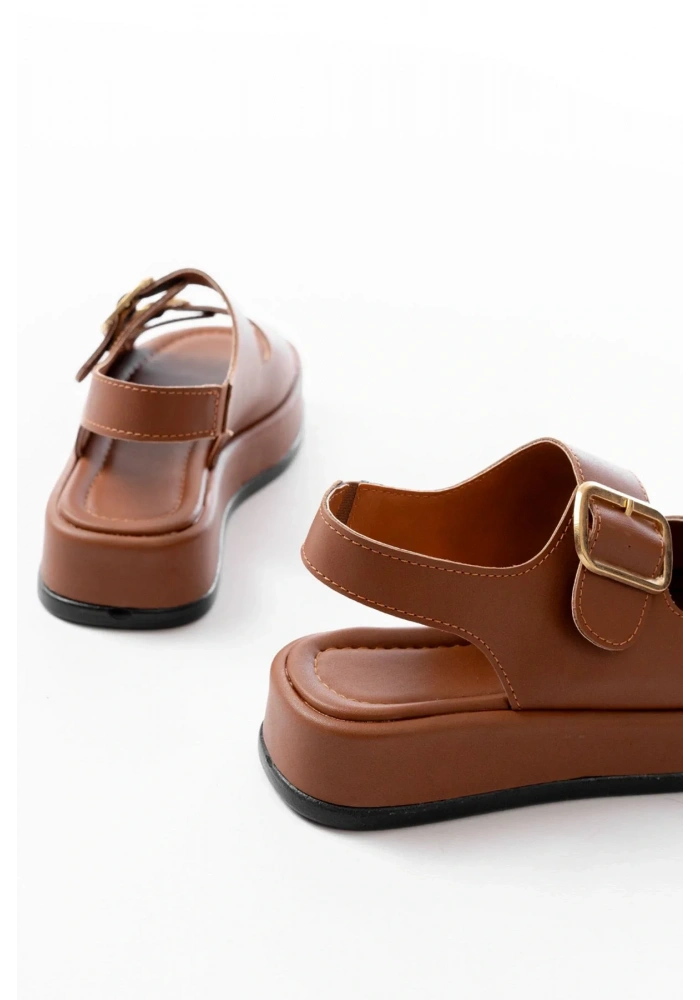 1187 Taba Dolgu Topuk Lastik Baretli  Kadın Sandalet